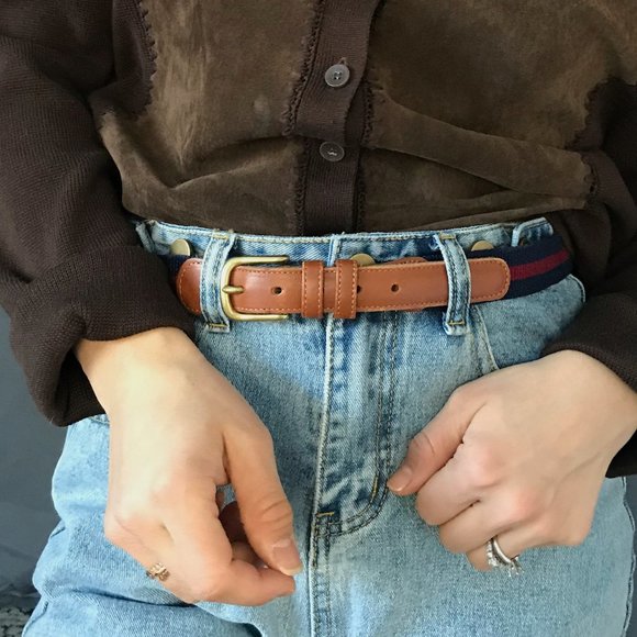 Vintage coach linen leather belt blue Medium large - Picture 5 of 7